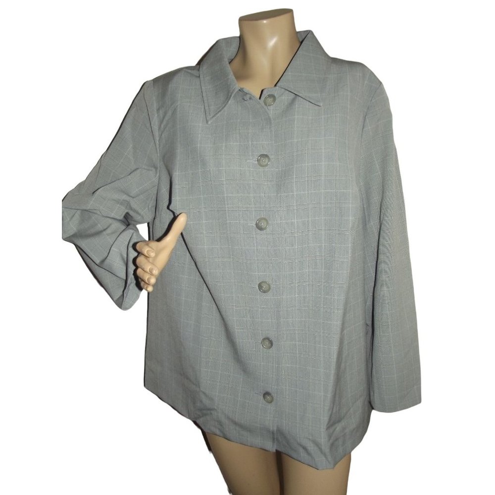 Womens Plus Size 1X Gray Plaid Suit Jacket coat button front blazer (18W-20W)